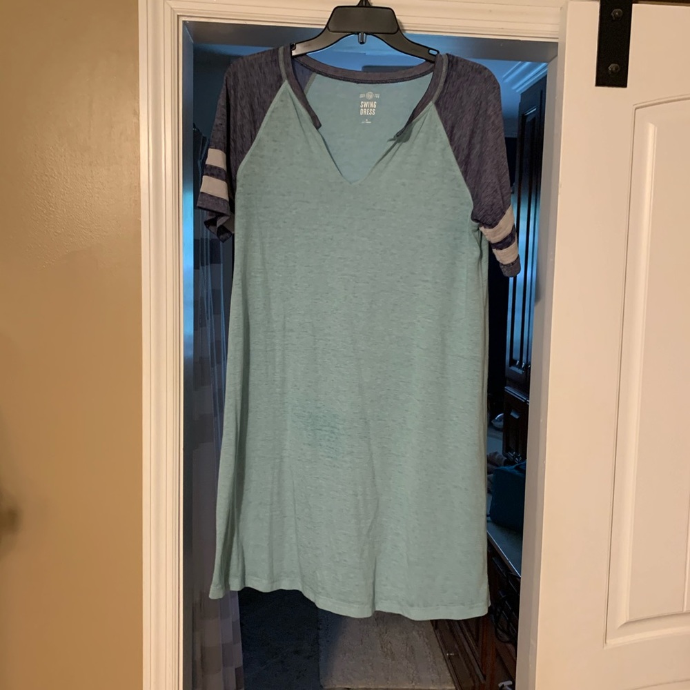 Teal and navy swing dress